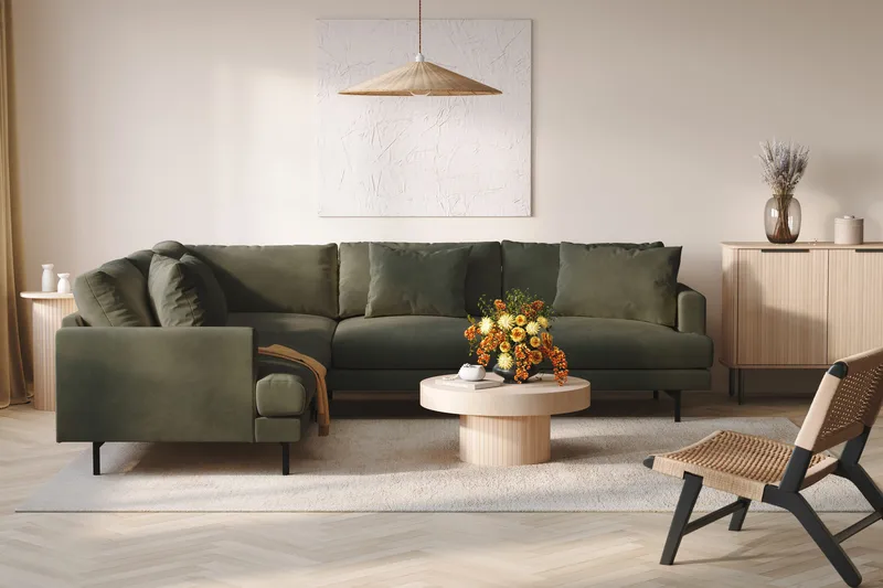 Menard 6-seters Venstrevendt L-formet Hjørnesofa i Manchester - Mørk grønn - Møbler - Sofaer - Hjørnesofa