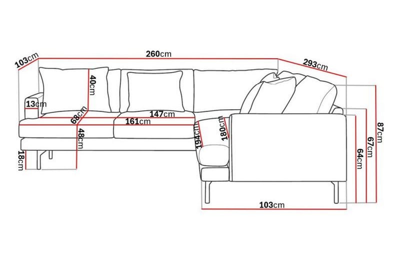 Menard 6-seters Venstrevendt L-formet Hjørnesofa i Stoff - Grå - Møbler - Sofaer - Hjørnesofa