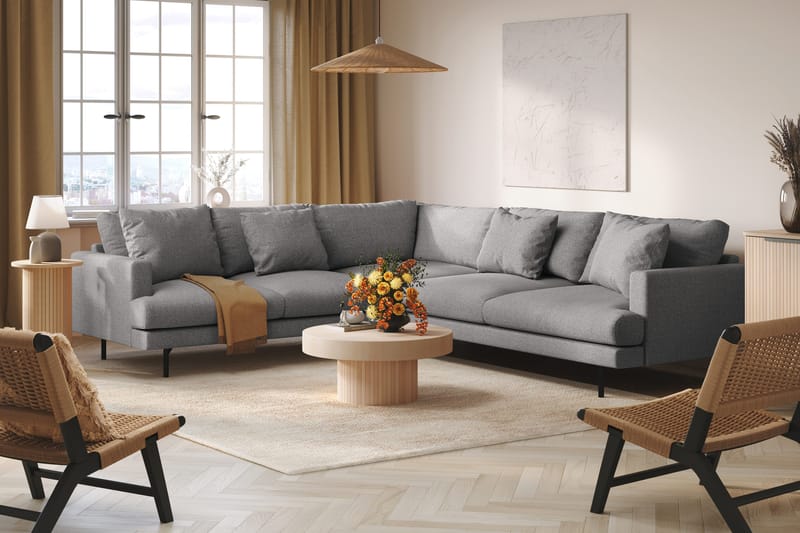 Menard 6-seters Venstrevendt L-formet Hjørnesofa i Stoff - Grå - Møbler - Sofaer - Hjørnesofa