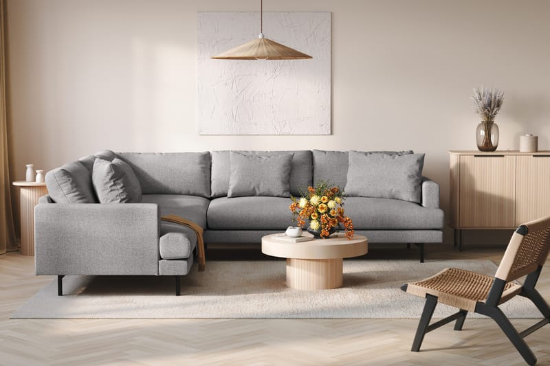 Menard 6-seters Venstrevendt L-formet Hjørnesofa i Stoff - Grå - Møbler - Sofaer - Hjørnesofa