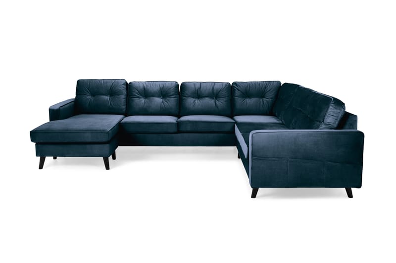 Monroe 5-seters Vendbar U-formet Hjørnesofa med Divan i Fløyel - Blå - Møbler - Sofaer - Hjørnesofa - Hjørnesofa med divan