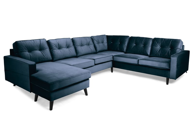Monroe 5-seters Vendbar U-formet Hjørnesofa med Divan i Fløyel - Blå - Møbler - Sofaer - Hjørnesofa - Hjørnesofa med divan
