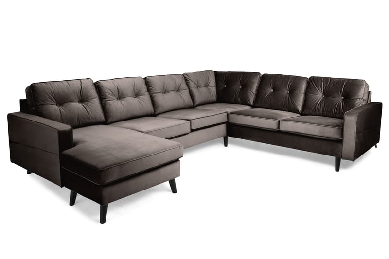 Monroe 5-seters Vendbar U-formet Hjørnesofa med Divan i Fløyel - Brun - Møbler - Sofaer - Hjørnesofa - Hjørnesofa med divan