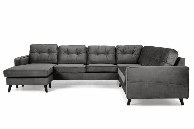 Monroe 5-seters Vendbar U-formet Hjørnesofa med Divan i Fløyel - Mørk grå - Møbler - Sofaer - Hjørnesofa - Hjørnesofa med divan