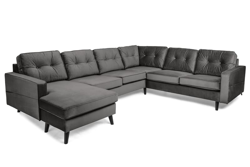 Monroe 5-seters Vendbar U-formet Hjørnesofa med Divan i Fløyel - Mørk grå - Møbler - Sofaer - Hjørnesofa - Hjørnesofa med divan
