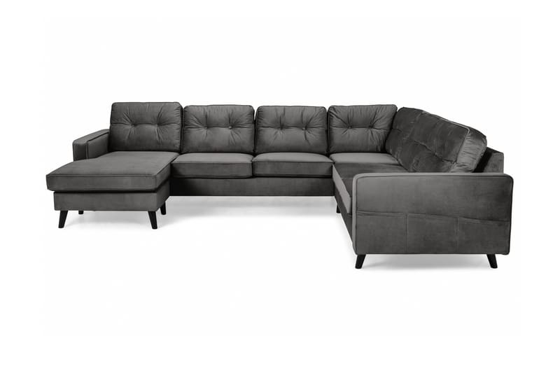 Monroe 5-seters Vendbar U-formet Hjørnesofa med Divan i Fløyel - Mørk grå - Møbler - Sofaer - Hjørnesofa - Hjørnesofa med divan