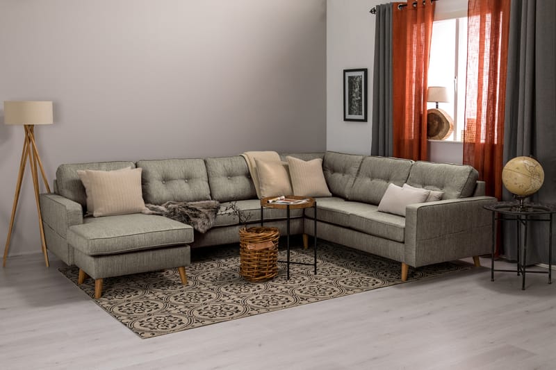 Monroe 5-seters Vendbar U-formet Hjørnesofa med Divan i Stoff - Beige / Grå - Møbler - Sofaer - Hjørnesofa - Hjørnesofa med divan