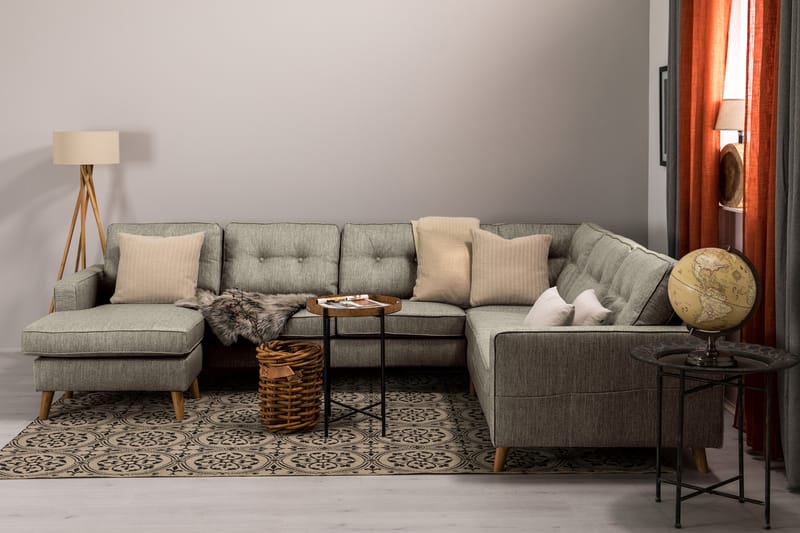 Monroe 5-seters Vendbar U-formet Hjørnesofa med Divan i Stoff - Beige / Grå - Møbler - Sofaer - Hjørnesofa - Hjørnesofa med divan