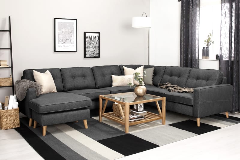 Monroe 5-seters Vendbar U-formet Hjørnesofa med Divan i Stoff - Mørk grå - Møbler - Sofaer - Hjørnesofa - Hjørnesofa med divan