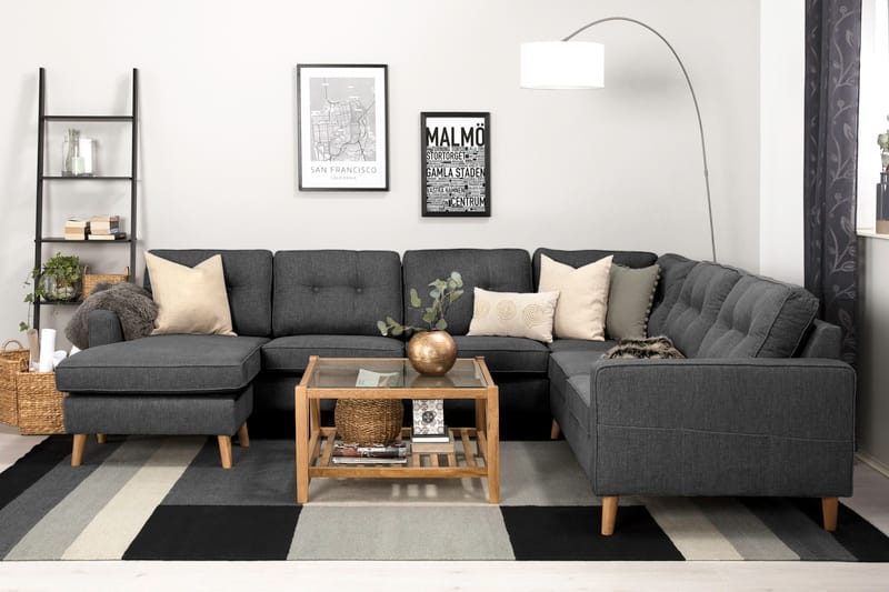 Monroe 5-seters Vendbar U-formet Hjørnesofa med Divan i Stoff - Mørk grå - Møbler - Sofaer - Hjørnesofa - Hjørnesofa med divan