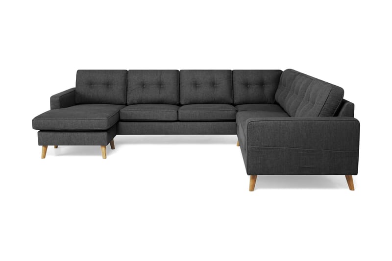 Monroe 5-seters Vendbar U-formet Hjørnesofa med Divan i Stoff - Mørk grå - Møbler - Sofaer - Hjørnesofa - Hjørnesofa med divan