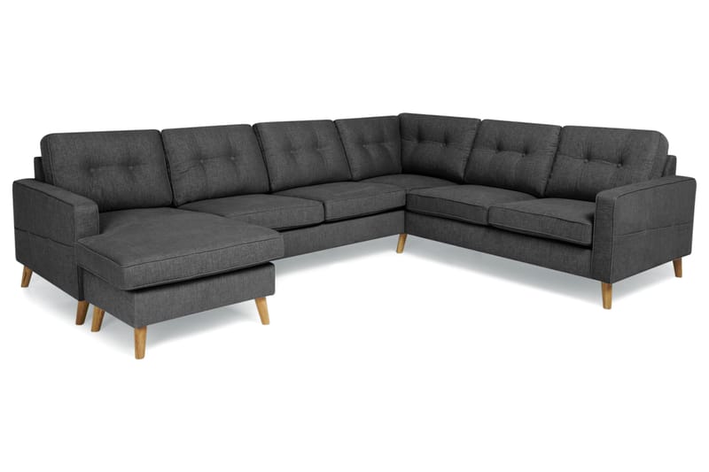 Monroe 5-seters Vendbar U-formet Hjørnesofa med Divan i Stoff - Mørk grå - Møbler - Sofaer - Hjørnesofa - Hjørnesofa med divan