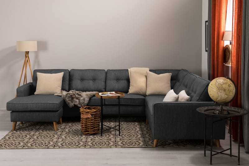 Monroe 5-seters Vendbar U-formet Hjørnesofa med Divan i Stoff - Mørk grå - Møbler - Sofaer - Hjørnesofa - Hjørnesofa med divan