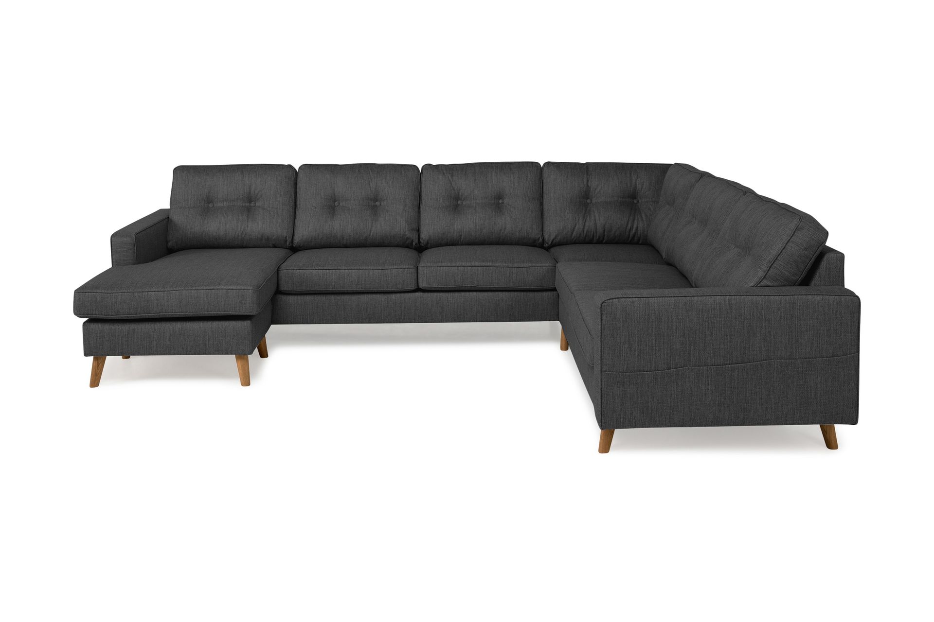 Monroe 5-seters Vendbar U-formet Hjørnesofa med Divan i Stoff - Mørk grå - Møbler - Sofaer - Hjørnesofa - Hjørnesofa med divan