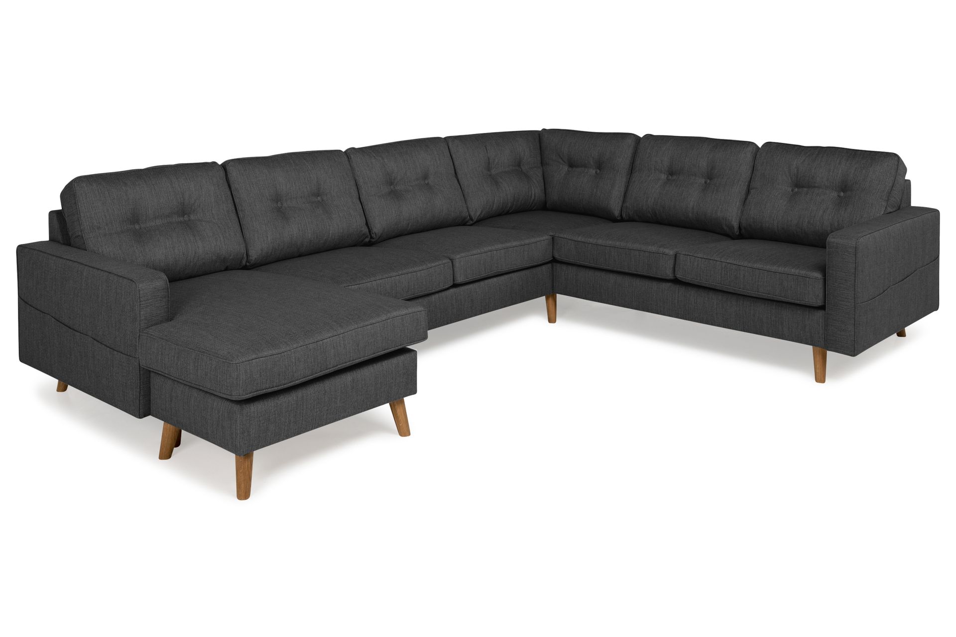 Monroe 5-seters Vendbar U-formet Hjørnesofa med Divan i Stoff - Mørk grå - Møbler - Sofaer - Hjørnesofa - Hjørnesofa med divan