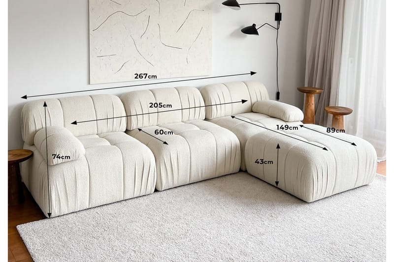 Murum Hjørnesofa 3-seter - Hvit - Møbler - Sofaer - Sofa med sjeselong - 4 seters sofa med divan