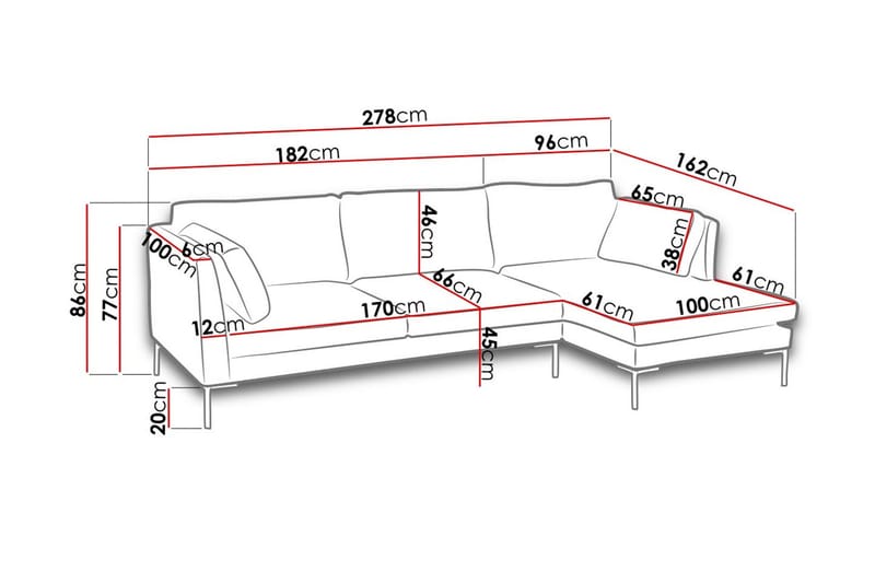Ocean Divansofa 278x162x86 cm - Mørkegrå - Møbler - Sofaer - Sovesofaer