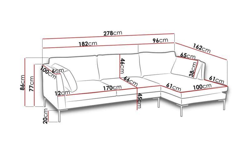 Ocean Divansofa 278x162x86 cm - Hjørnesofa med divan - Hjørnesofa