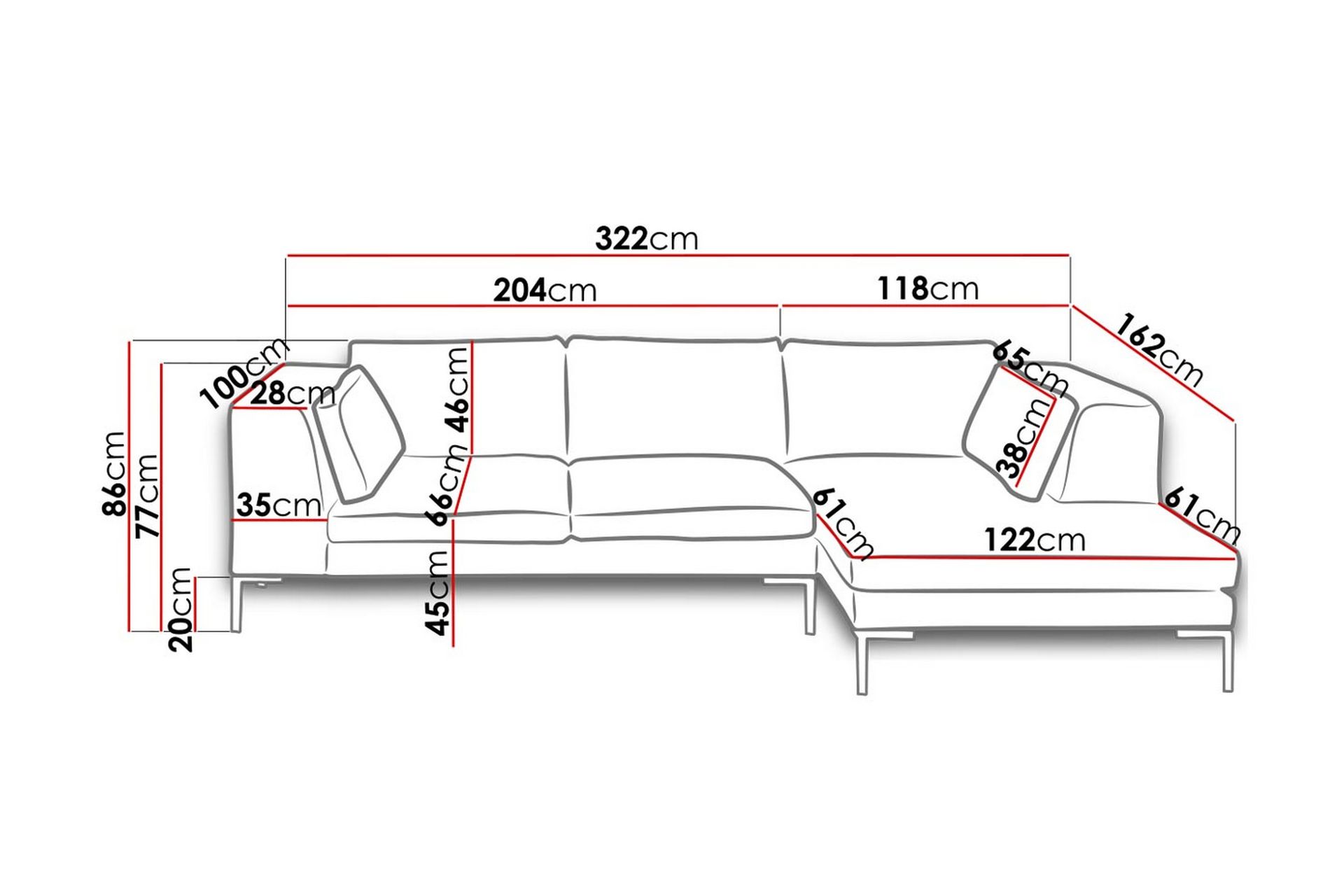 Ocean Divansofa 322x162x86 cm - Møbler - Sofaer - Sofa med sjeselong