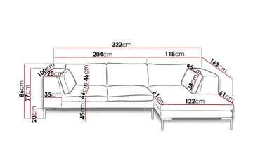 Ocean Divansofa 322x162x86 cm - Møbler - Sofaer - Sofa med sjeselong
