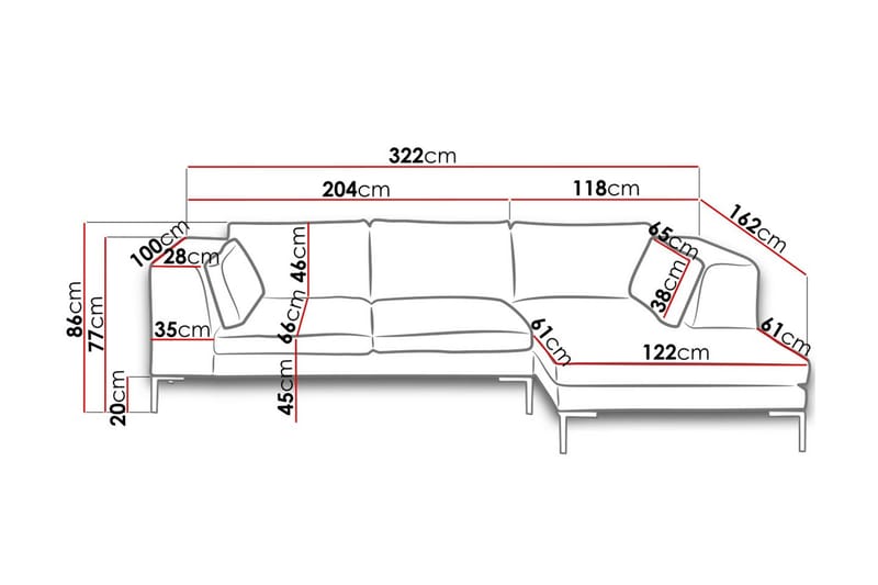 Ocean Divansofa 322x162x86 cm - Hjørnesofa med divan - Hjørnesofa