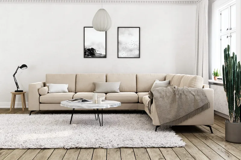 Ocean Lyx 5-seters Vendbar L-formet Hjørnesofa i Fløyel - Beige - Møbler - Sofaer - Hjørnesofa