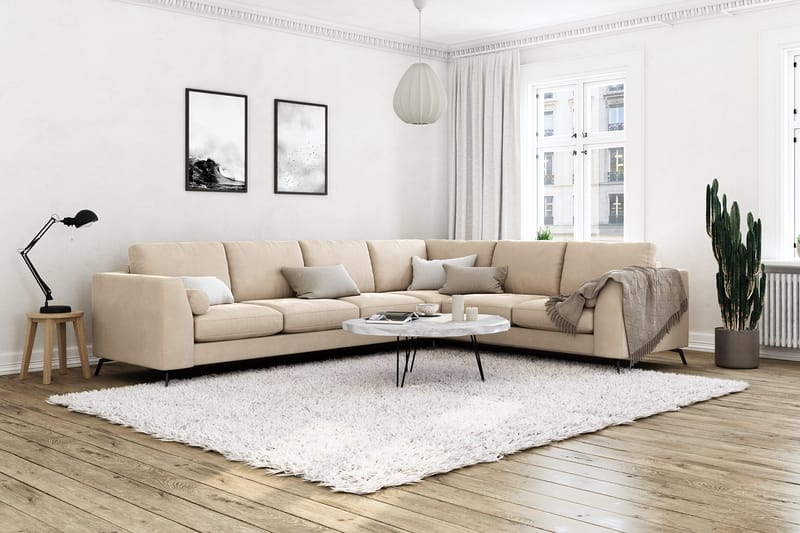 Ocean Lyx 5-seters Vendbar L-formet Hjørnesofa i Fløyel - Beige - Møbler - Sofaer - Hjørnesofa