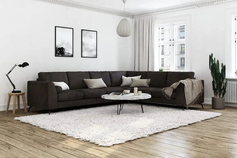 Ocean Lyx 5-seters Vendbar L-formet Hjørnesofa i Fløyel - Mørk grå - Møbler - Sofaer - Hjørnesofa