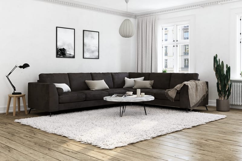 Ocean Lyx 5-seters Vendbar L-formet Hjørnesofa i Fløyel - Mørk grå - Møbler - Sofaer - Hjørnesofa