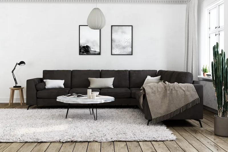 Ocean Lyx 5-seters Vendbar L-formet Hjørnesofa i Fløyel - Mørk grå - Møbler - Sofaer - Hjørnesofa