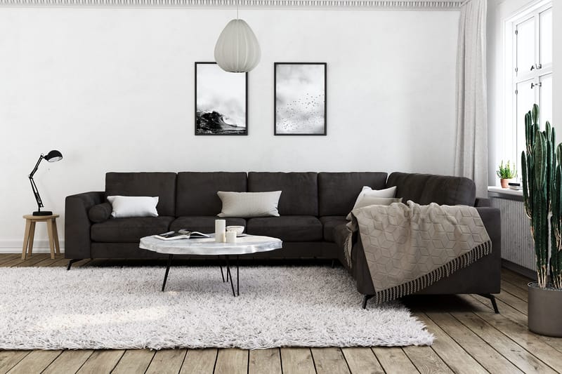 Ocean Lyx 5-seters Vendbar L-formet Hjørnesofa i Fløyel - Mørk grå - Møbler - Sofaer - Hjørnesofa