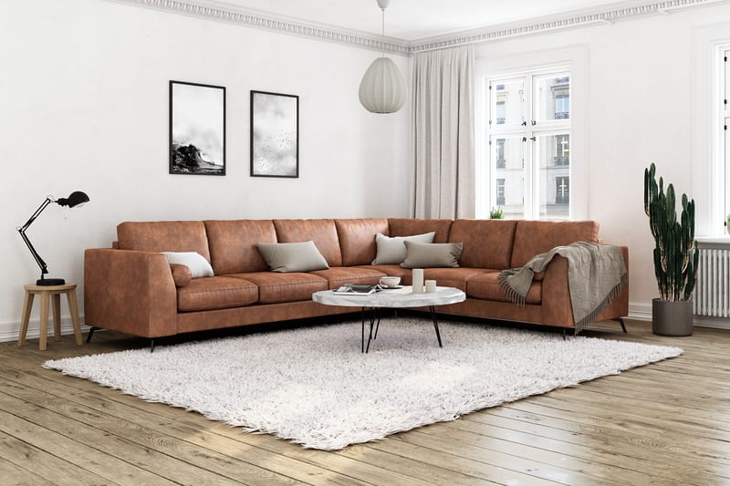 Ocean Lyx 5-seters Vendbar L-formet Hjørnesofa i Kunstlær - Brun - Møbler - Sofaer - Hjørnesofa
