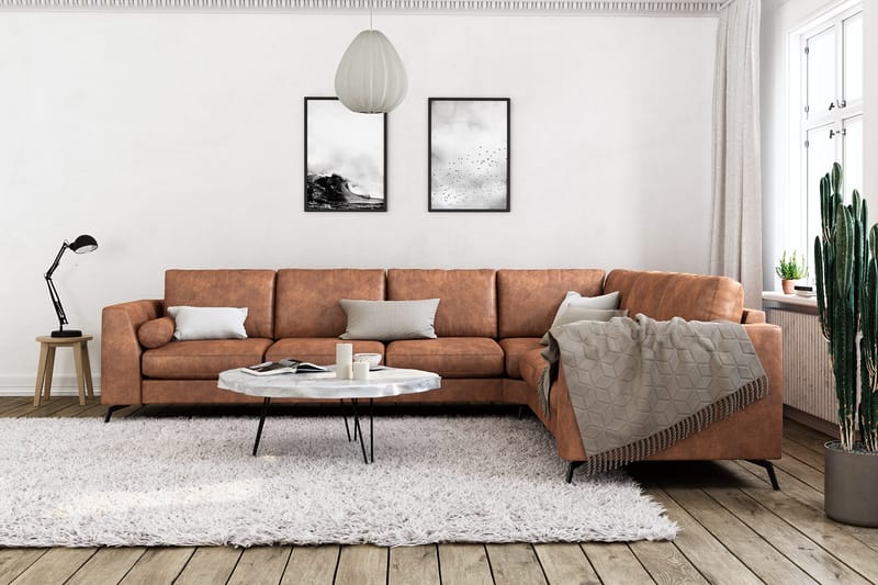 Ocean Lyx 5-seters Vendbar L-formet Hjørnesofa i Kunstlær - Brun - Møbler - Sofaer - Hjørnesofa