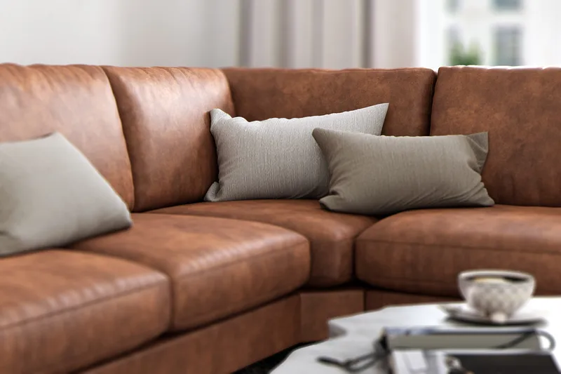 Ocean Lyx 5-seters Vendbar L-formet Hjørnesofa i Kunstlær - Brun - Møbler - Sofaer - Hjørnesofa