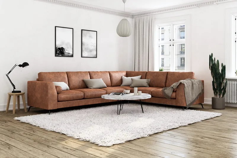 Ocean Lyx 5-seters Vendbar L-formet Hjørnesofa i Kunstlær - Brun - Møbler - Sofaer - Hjørnesofa