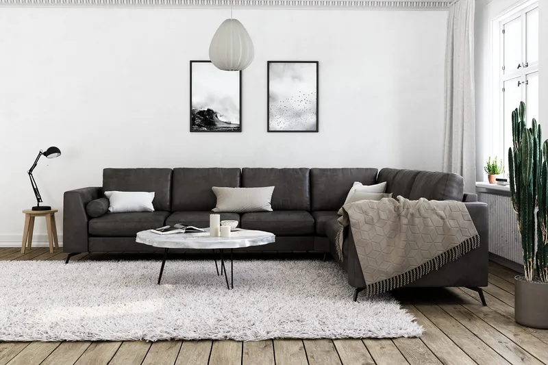 Ocean Lyx 5-seters Vendbar L-formet Hjørnesofa i Kunstlær - Mørk grå - Møbler - Sofaer - Hjørnesofa