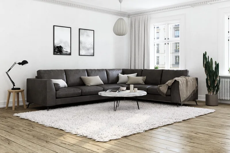 Ocean Lyx 5-seters Vendbar L-formet Hjørnesofa i Kunstlær - Mørk grå - Møbler - Sofaer - Hjørnesofa