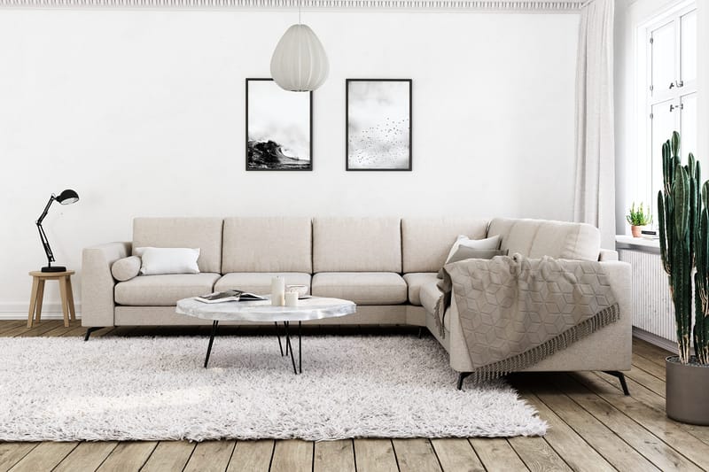 Ocean Lyx 5-seters Vendbar L-formet Hjørnesofa i Stoff - Beige - Møbler - Sofaer - Hjørnesofa