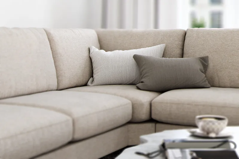 Ocean Lyx 5-seters Vendbar L-formet Hjørnesofa i Stoff - Beige - Møbler - Sofaer - Hjørnesofa