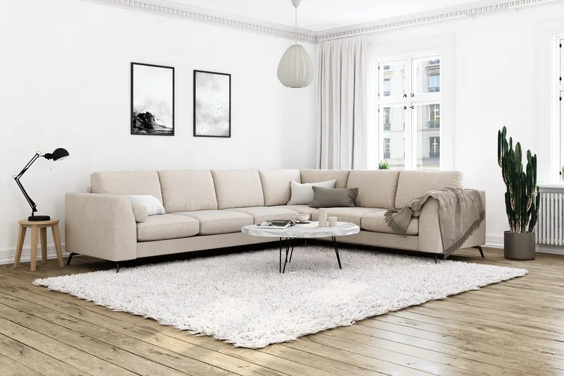 Ocean Lyx 5-seters Vendbar L-formet Hjørnesofa i Stoff - Beige - Møbler - Sofaer - Hjørnesofa