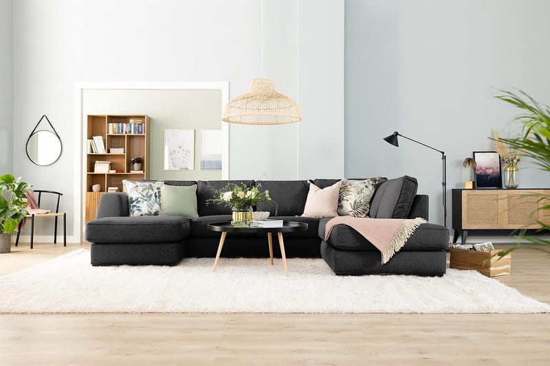 Optus 5-seters Vendbar U-formet Hjørnesofa med Divan i Stoff - Mørk grå - Møbler - Sofaer - Hjørnesofa - Hjørnesofa med divan