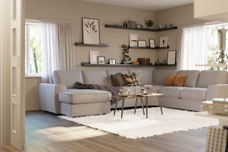 Optus Lyx 5-seters Høyrevendt U-formet Hjørnesofa med Divan i Stoff - Grå - Møbler - Sofaer - Hjørnesofa - Hjørnesofa med divan