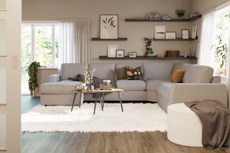 Optus Lyx 5-seters Høyrevendt U-formet Hjørnesofa med Divan i Stoff - Grå - Møbler - Sofaer - Hjørnesofa - Hjørnesofa med divan