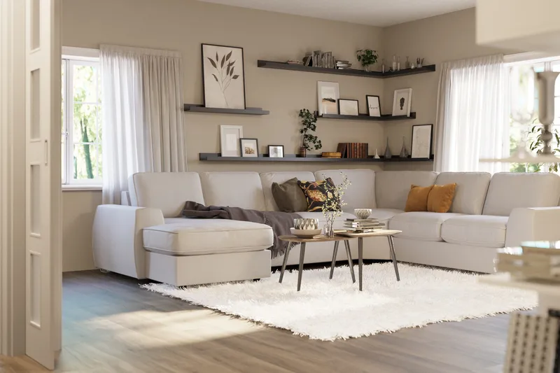 Optus Lyx 5-seters Høyrevendt U-formet Hj ørnesofa med Divan i Stoff - Lys grå - Møbler - Sofaer - Hjørnesofa - Hjørnesofa med divan