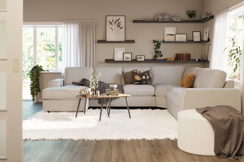 Optus Lyx 5-seters Høyrevendt U-formet Hjørnesofa med Divan i Stoff - Lys grå - Møbler - Sofaer - Hjørnesofa - Hjørnesofa med divan