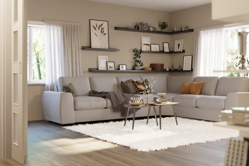 Optus Lyx 5-seters Vendbar L-formet Hjørnesofa i Stoff - Grå - Møbler - Sofaer - Hjørnesofa