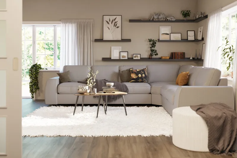 Optus Lyx 5-seters Vendbar L-formet Hjørnesofa i Stoff - Grå - Møbler - Sofaer - Hjørnesofa