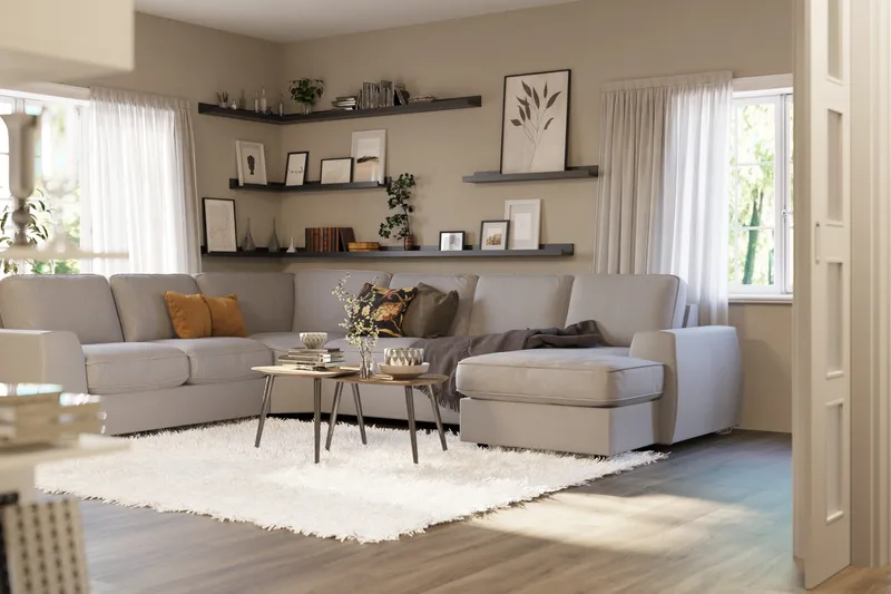 Optus Lyx 5-seters Venstrevendt U-formet Hjørnesofa med Divan i Stoff - Grå - Møbler - Sofaer - Hjørnesofa - Hjørnesofa med divan