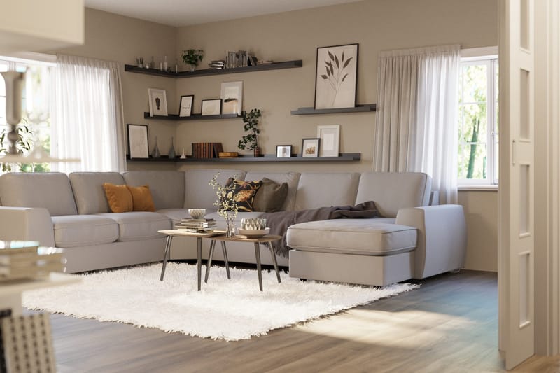 Optus Lyx 5-seters Venstrevendt U-formet Hjørnesofa med Divan i Stoff - Grå - Møbler - Sofaer - Hjørnesofa - Hjørnesofa med divan