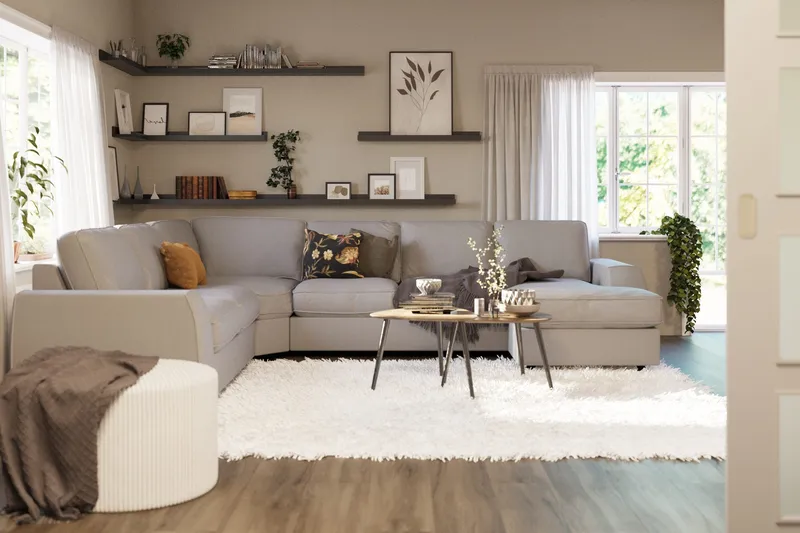 Optus Lyx 5-seters Venstrevendt U-formet Hjørnesofa med Divan i Stoff - Grå - Møbler - Sofaer - Hjørnesofa - Hjørnesofa med divan